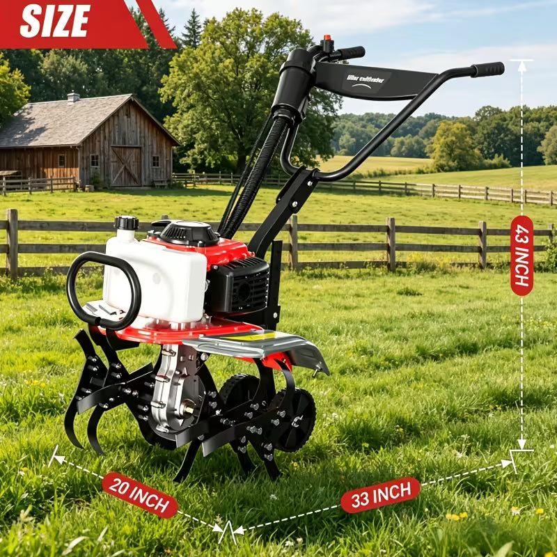 Four-Stroke Gasoline Rotary Tiller, Six-Speed Adjustable Height, 7500 RPM High Speed