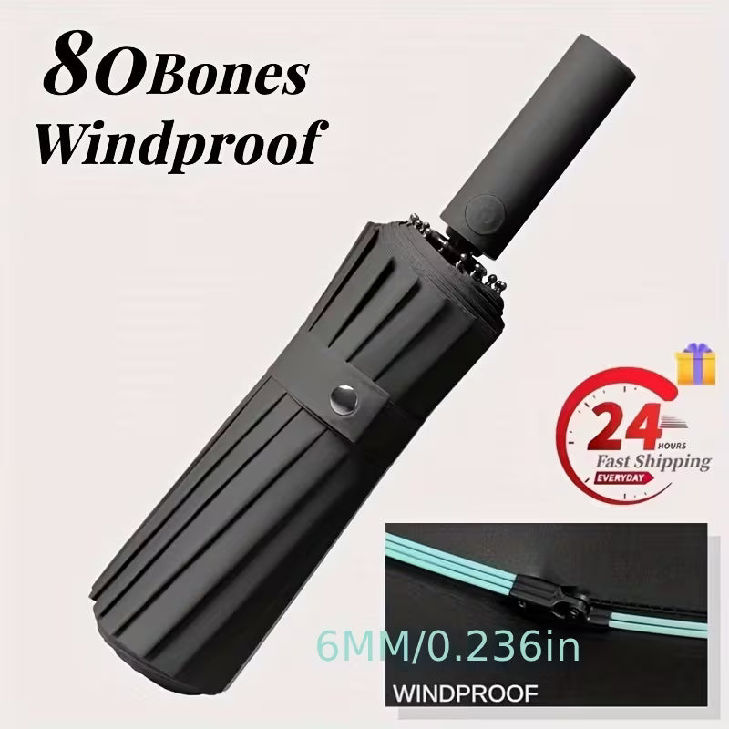 Windproof Automatic Umbrella 80 Reinforced Fiberglass Ribs, Stormproof 50+ For Men Women