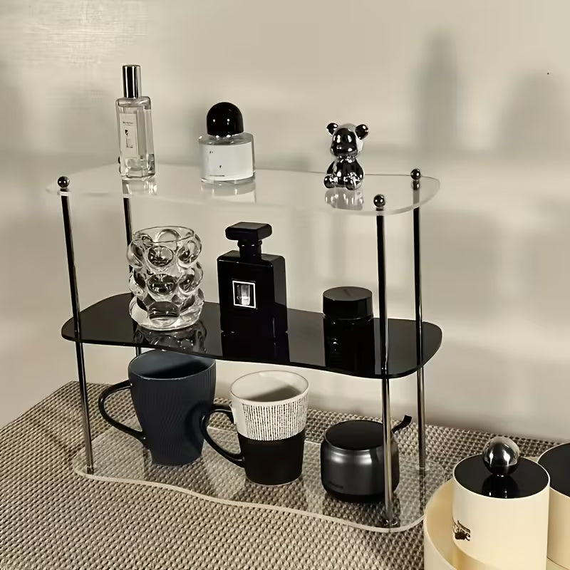 LDQ Detachable Acrylic Desktop Shelf - Stylish Two-Tier Design for Organizing, Makeup