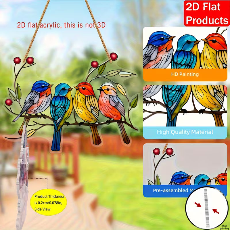 2D Flat, 2D Flat Acrylic Red Bird Window Hanging Decoration, 5.91* 4.42inch, American