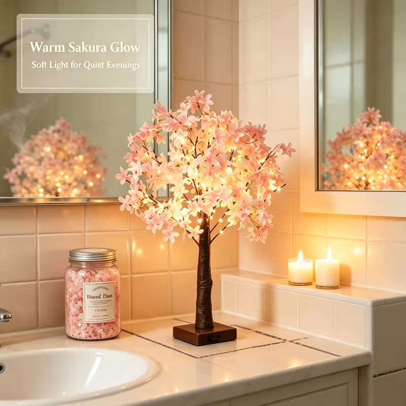 Pink Cherry Dreamy Money Pink Cherry Tree Lamp' 17.72inch Tall Exquisite Small Tree Shaped Light