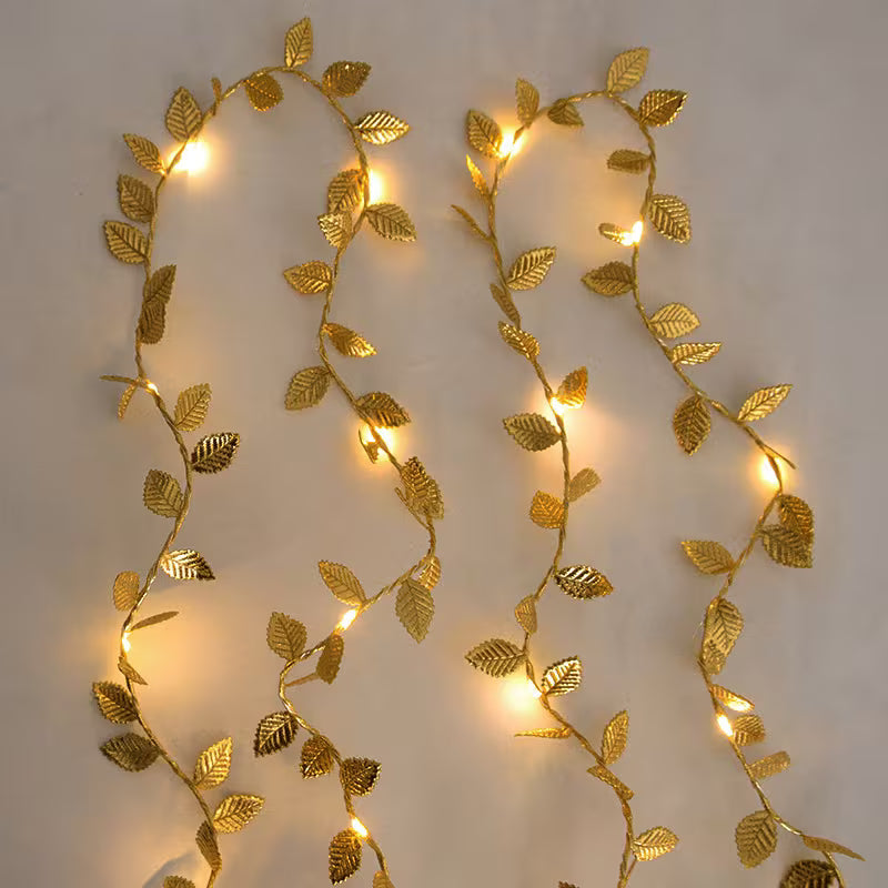 78.74inch/20LED 3m/30LED Golden Leaf Garland Fairy Lights, Warm White String Lighting