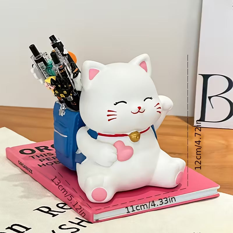 A 1pc Anime Lucky Cat Pen Holder And Storage Container, a Cute Lucky Statue, a Great Office