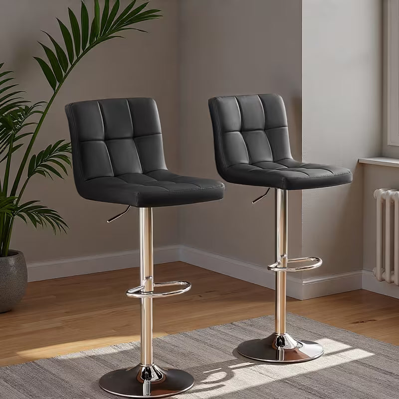 Adjustable Armless Swivel Bar Stools Set - Hydraulic PU Leather with Thickened Seat Cushion &
