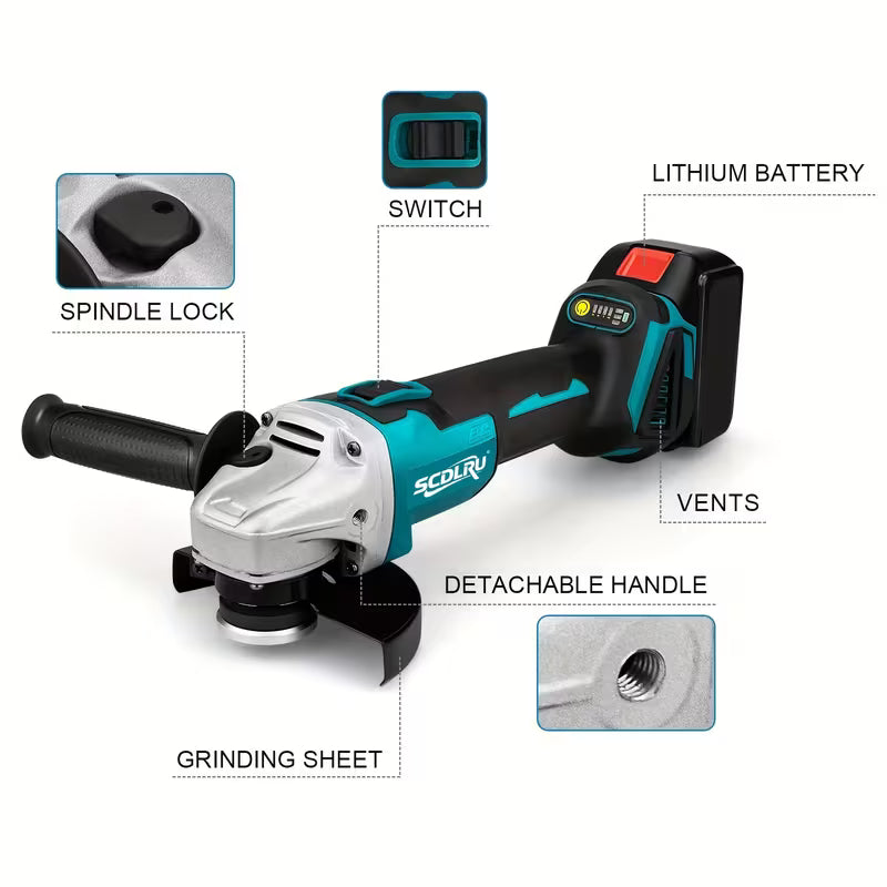 SCDLRU 125Mm/100Mm Brushless Electric Angle Grinder 10000RPM Cordless