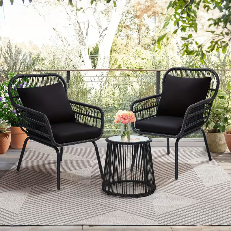 Patio Rattan Bistro Conversation Set, Outdoor All-Weather Wicker, Rattan