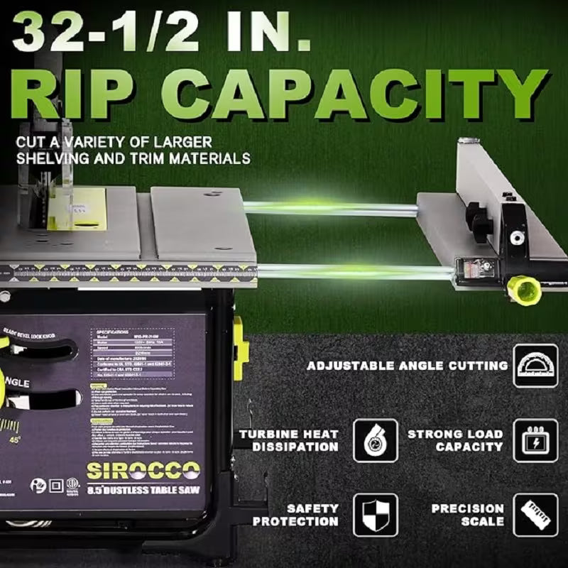 Saw It Dustless-Sirocco Dustless' '8.5-inch Table Saw' 'Up to 98.5 Dust Collection Rate' 'Low