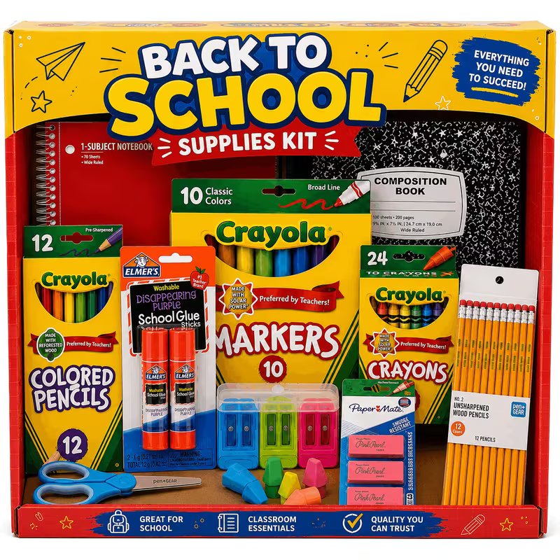 Back to School Essentials Supplies Kit Bundle for Students - 80-Piece Classroom Supply Set
