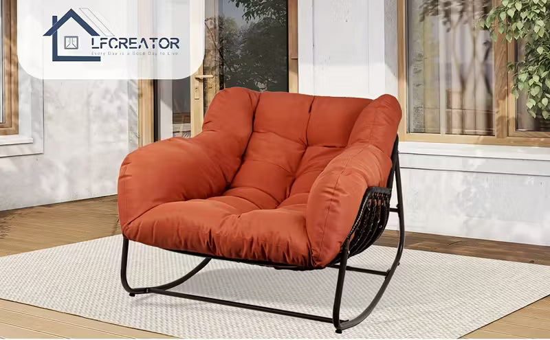Papasan Rocking Chair Outdoor, All Weather Wicker Papasan Patio Chair with Cushion And Pillow