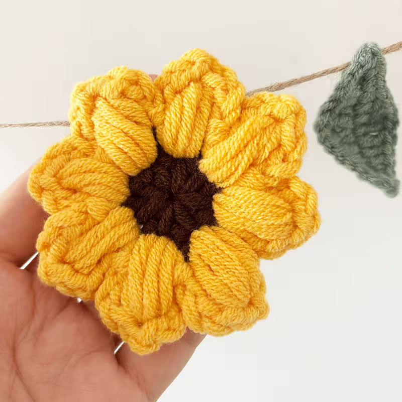 Crochet Sunflower Garland, Crochet Leaf Garland, Handmade Crochet Set