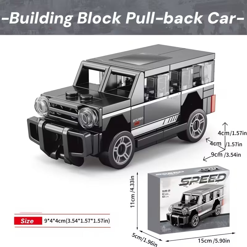 Miniature Car Building Blocks, Small Particle Toy Speed Pull Back Set