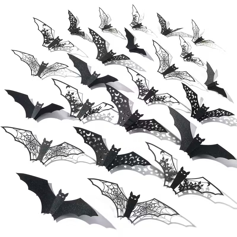 Halloween 3D Bats Decorations Hollow Out Bats Wall Set, Black