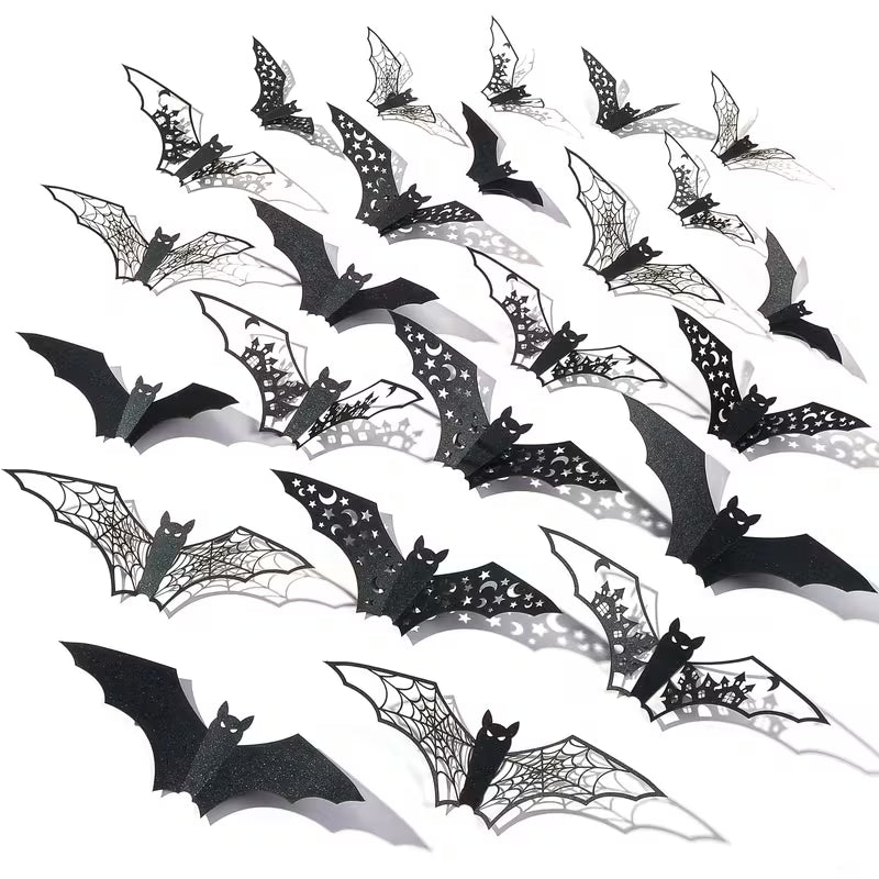 24pcs Halloween 3D Bats Decorations Hollow Out Bats Wall Decor, Paper Scary Bat Stickers