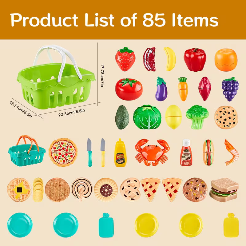 85-Piece Pretend Play Food Sets for Kids Kitchen