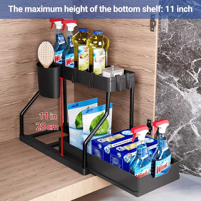 Double Layer Storage Basket, Multi-Purpose Under Sink Organizer Set