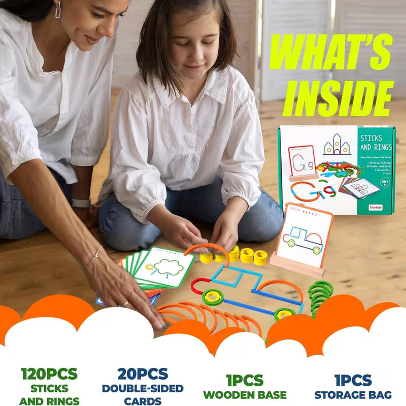 Wooden Creative Sticks and Rings Educational Toy