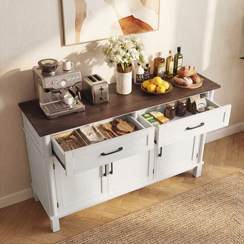 Farmhouse 48 Inch Buffet Cabinet with Storage, 48 Inch Sideboard with 2 Drawers And 3 Doors