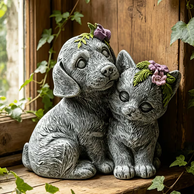 1pc 1pcs Resin Cat & Dog Garden Statue - European Pastoral Style Outdoor/Suitable for Lawn