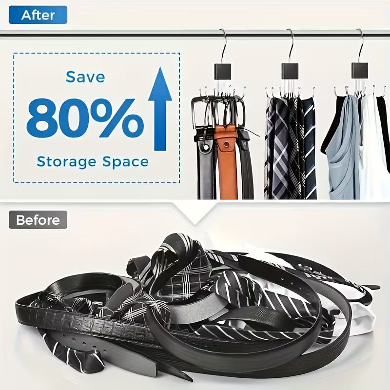 Multi-Functional Large Capacity Belt Hanger - Rotating Wooden Rack, Suitable for Belts, Bras, Vests