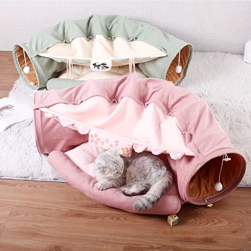 Foldable and Detachable Pet Cat Bed Tunnel Plush
