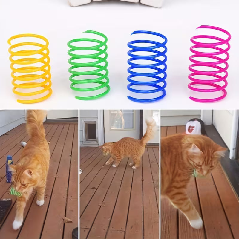 Random Mixed Color Retractable Plastic Spring Cat Toy Set, Plastic