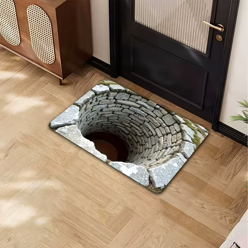 1pc, Endless Deep 3D Printed Anti-Slip Mat - Machine Washable Polyester Fiber, Imitation Stone