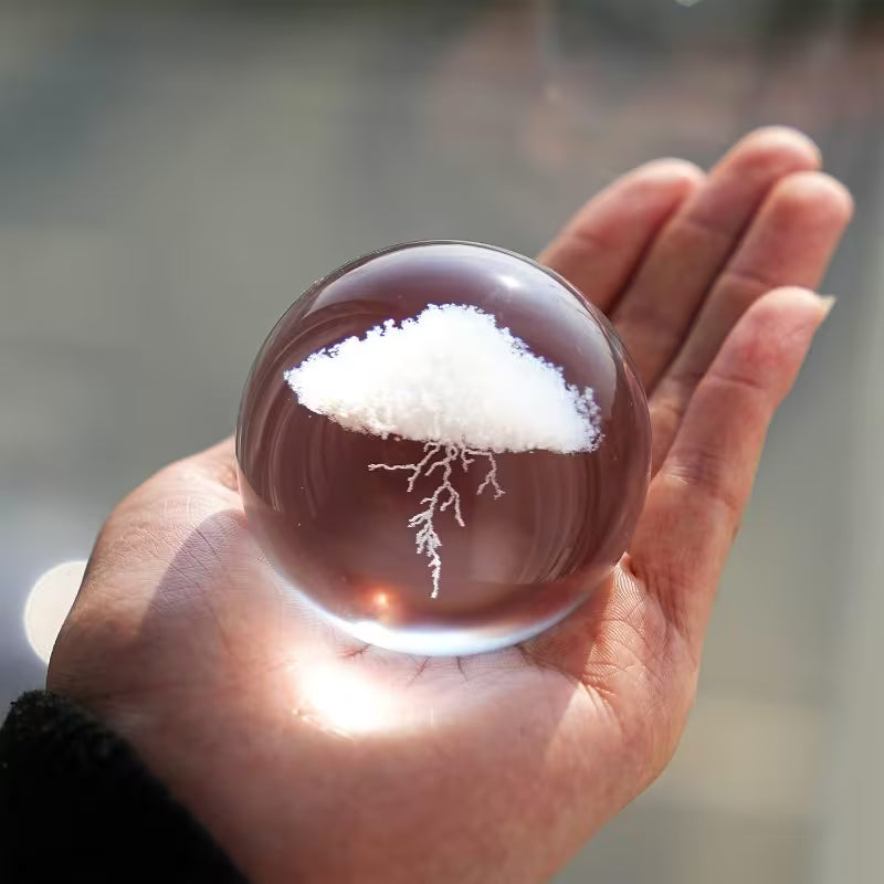 60mm (2.3inch) 3D Lightning Cloud Crystal Decorative Ball Paperweight With Free Stand