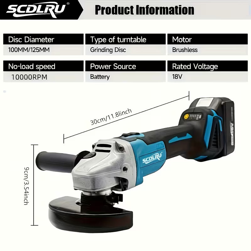 SCDLRU 125Mm/100Mm Brushless Electric Angle Grinder 10000RPM Cordless