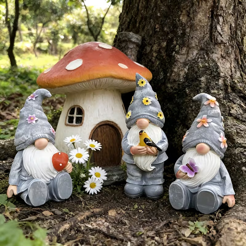 3pcs Resin Gnome Statues | Rustic Garden Decor for Outdoor Spring Home Decoration, Lawn Landscaping