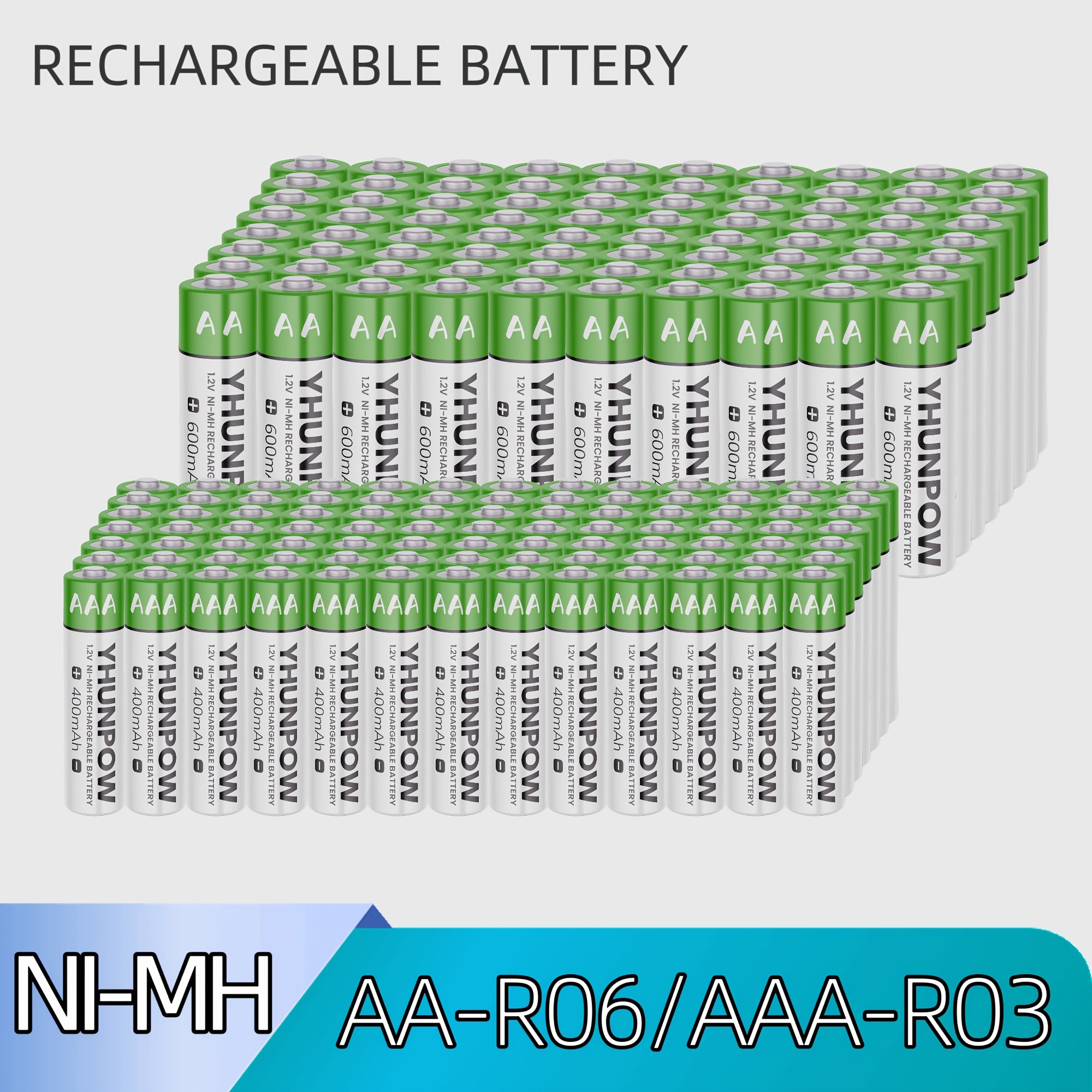AA/AAA 1.2V rechargeable NiMH battery, high capacity and long-lasting power