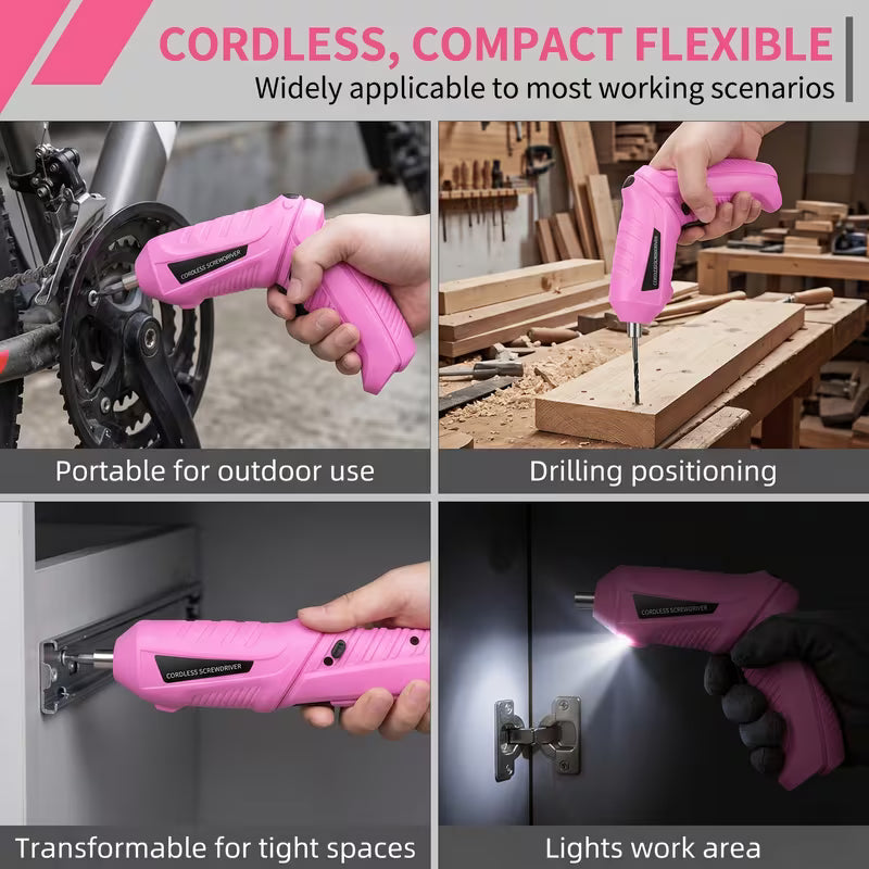 Electric Screwdriver, Multi-Piece Set, Long-Lasting Battery, with LED Light, Ambidextrous