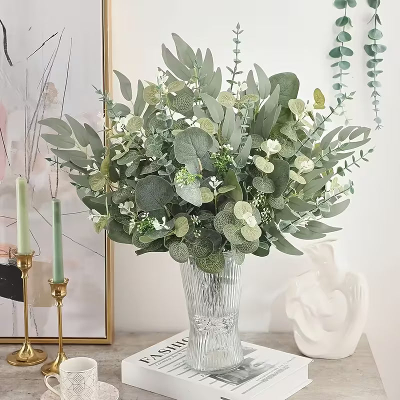 50pcs Artificial Flowers Mixed with Eucalyptus and Stems in Bulk