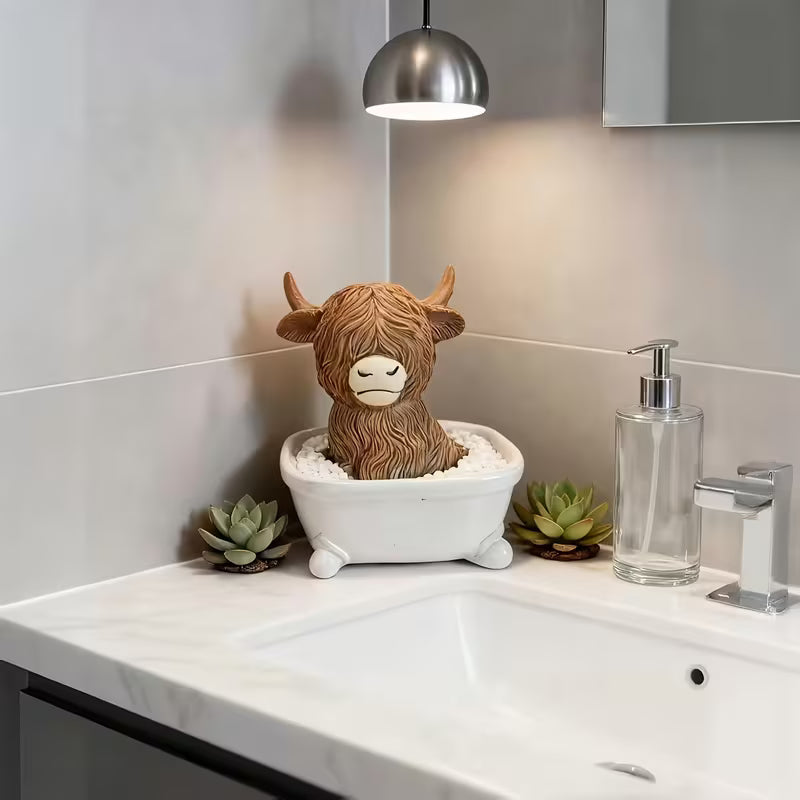 1 Highland Cow Bathroom Decorative Figurine | Available in Bathtub or Toilet Style