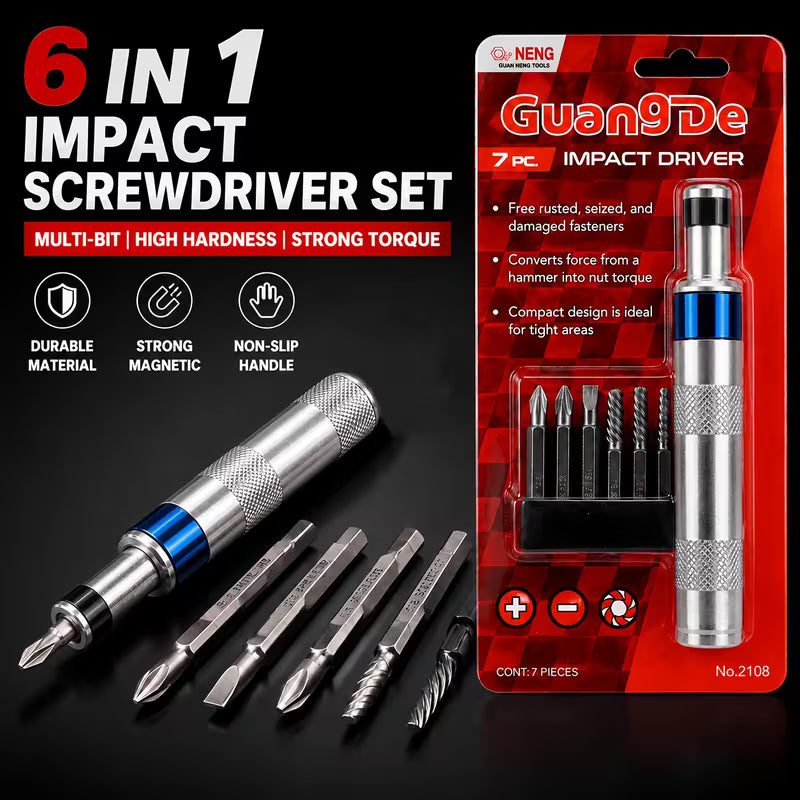 6-In-1 Impact Screwdriver Set of 7pcs Total