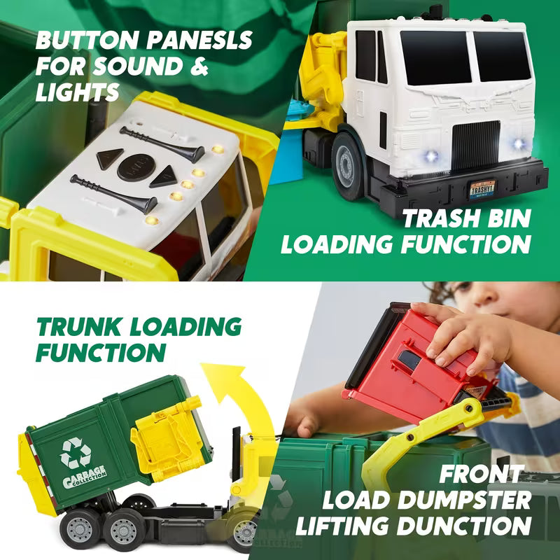16” Large Manual Operation Garbage Truck Toy with Lights & Sounds