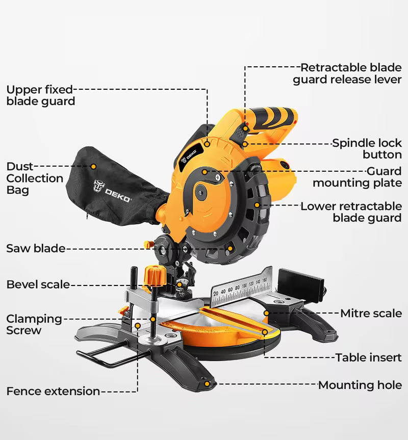 DEKOPRO Corded Miter Saw with Ring Spanner