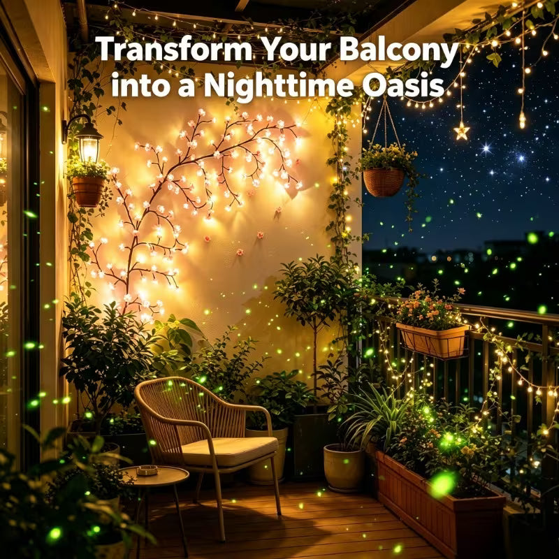 1 Set of 144pcs Cherry Blossom Vine Light Strings (72pcs LED Lights And 72pcs Cherry Blossoms)