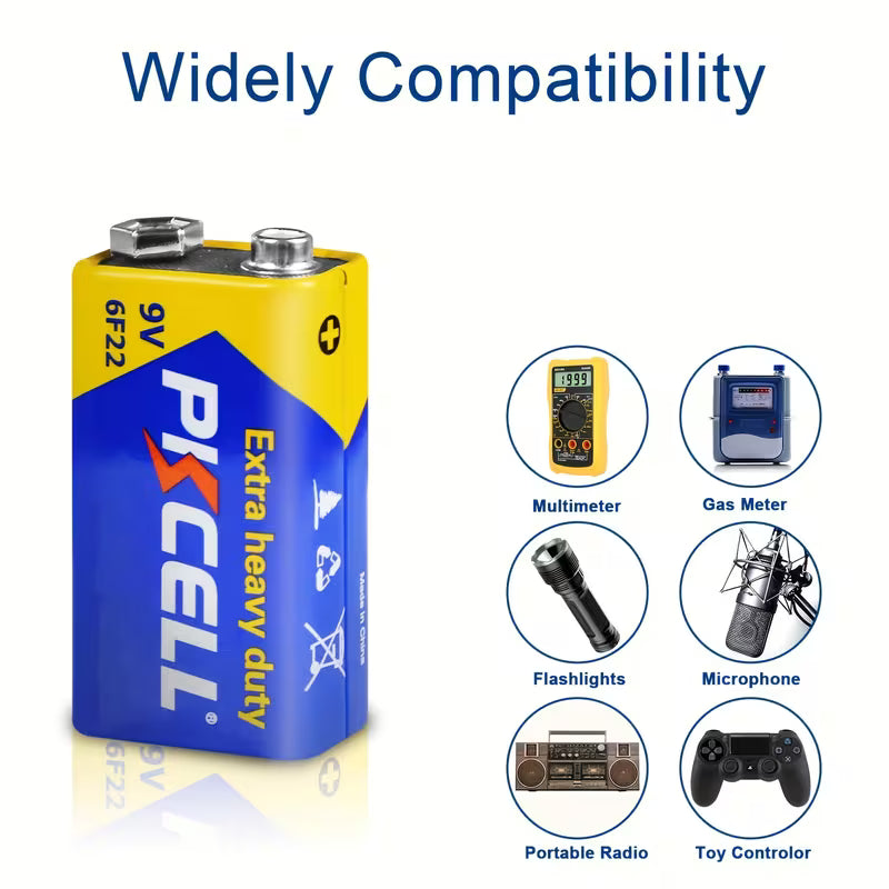 PKCELL 9V Detector Battery, Carbon Zinc 6F22 Battery, Extremely Long-Lasting