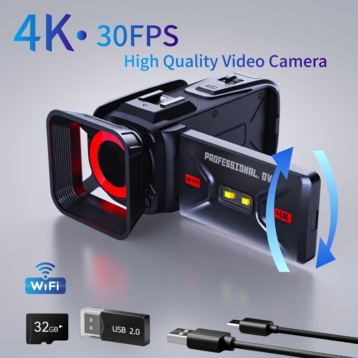 4K Video Camera Camcorder, 64MP