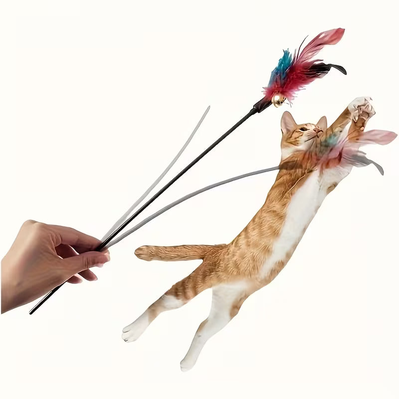 10pcs Cat Feather Stick Toy Set, Plastic, Random Color