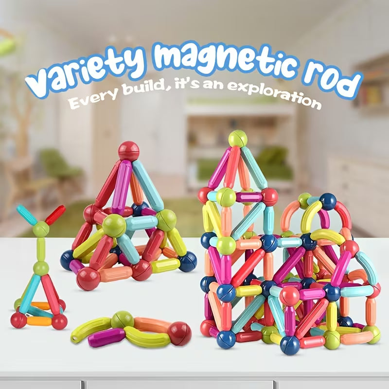 72-Piece Magnetic Ball and Rod Set with Cars