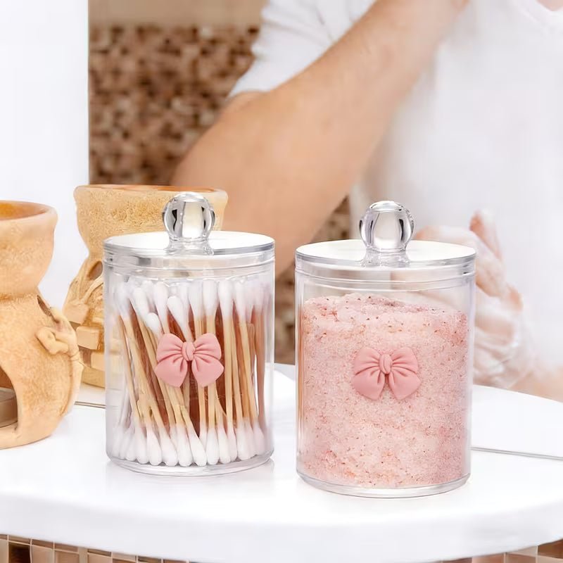 Clear 10oz Acrylic Swab Jar | Bathroom Storage for Swabs, Balls, Pads, Dental Floss Picks