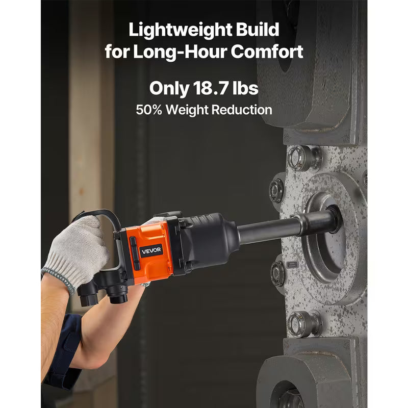 VEVOR 1-Inch Air Impact Wrench Up to 1800 ft-lbs Pneumatic Gun 6000RPM 6-Speed