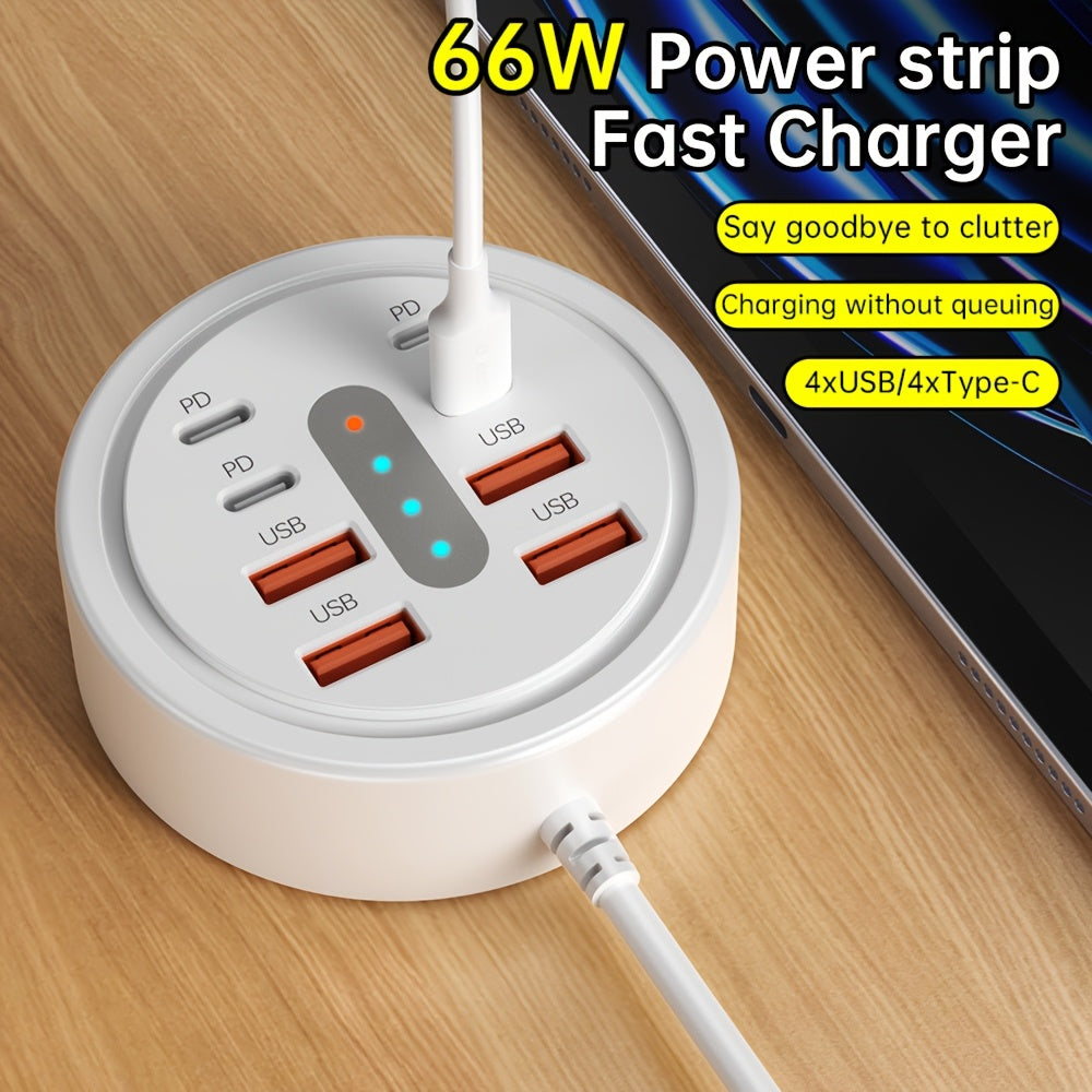 66W Round USB-C Fast Charging Hub, 8-in-1 Model - 4*Type-C