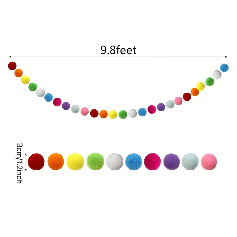 Pre-Assembled, 13Ft Felt Letter And Pom-Pom Decorated Garland, Alphabet Banner