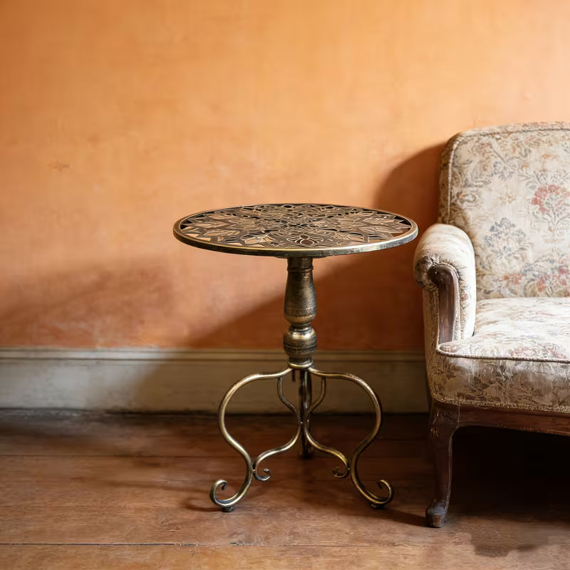 American Vintage Distressed Wrought Iron Side Table, Balcony, Iron