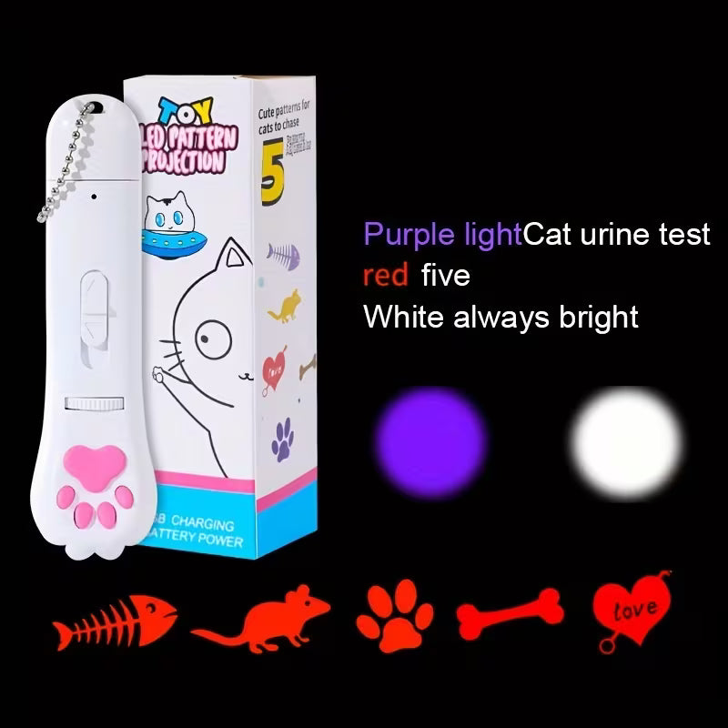 Projection cat teasing pen, rotating gear to project different patterns, White