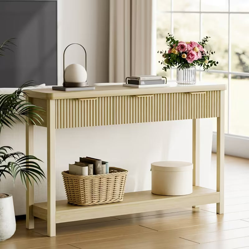 51 IN Fluted Console Table with 3 Drawers, Modern Entryway Table with Metal Handles