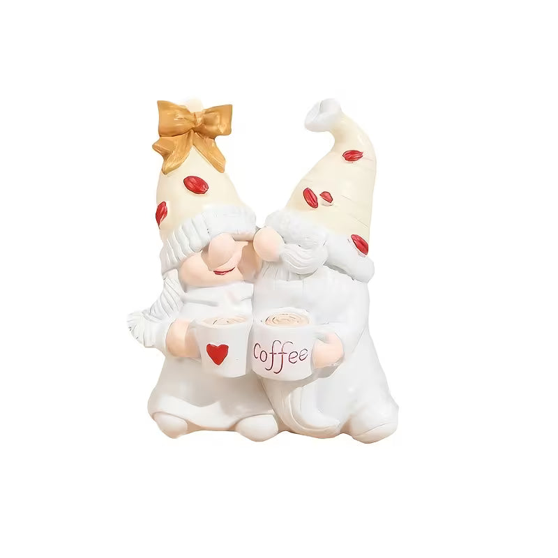 A Pair of Charming Winter Coffee Gnome Couple Statues, Creative Holiday Home Gifts