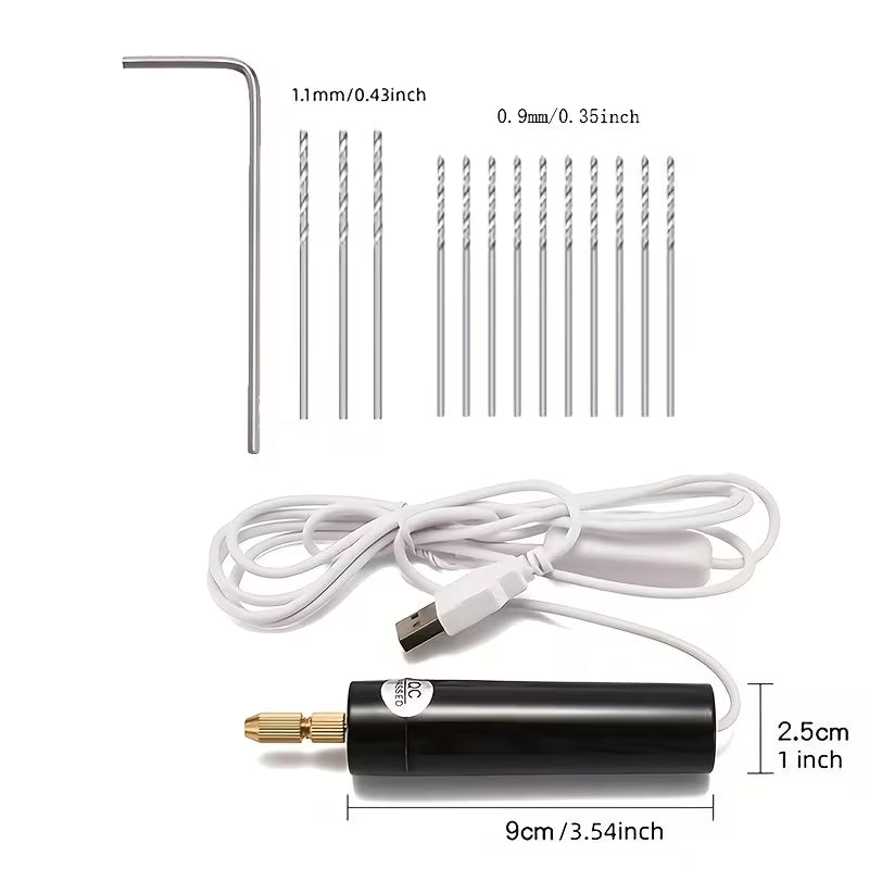 13pcs Drill Bits Mini Electric Drill USB Powered Small Drill Pearl Handcraft Hole Punching